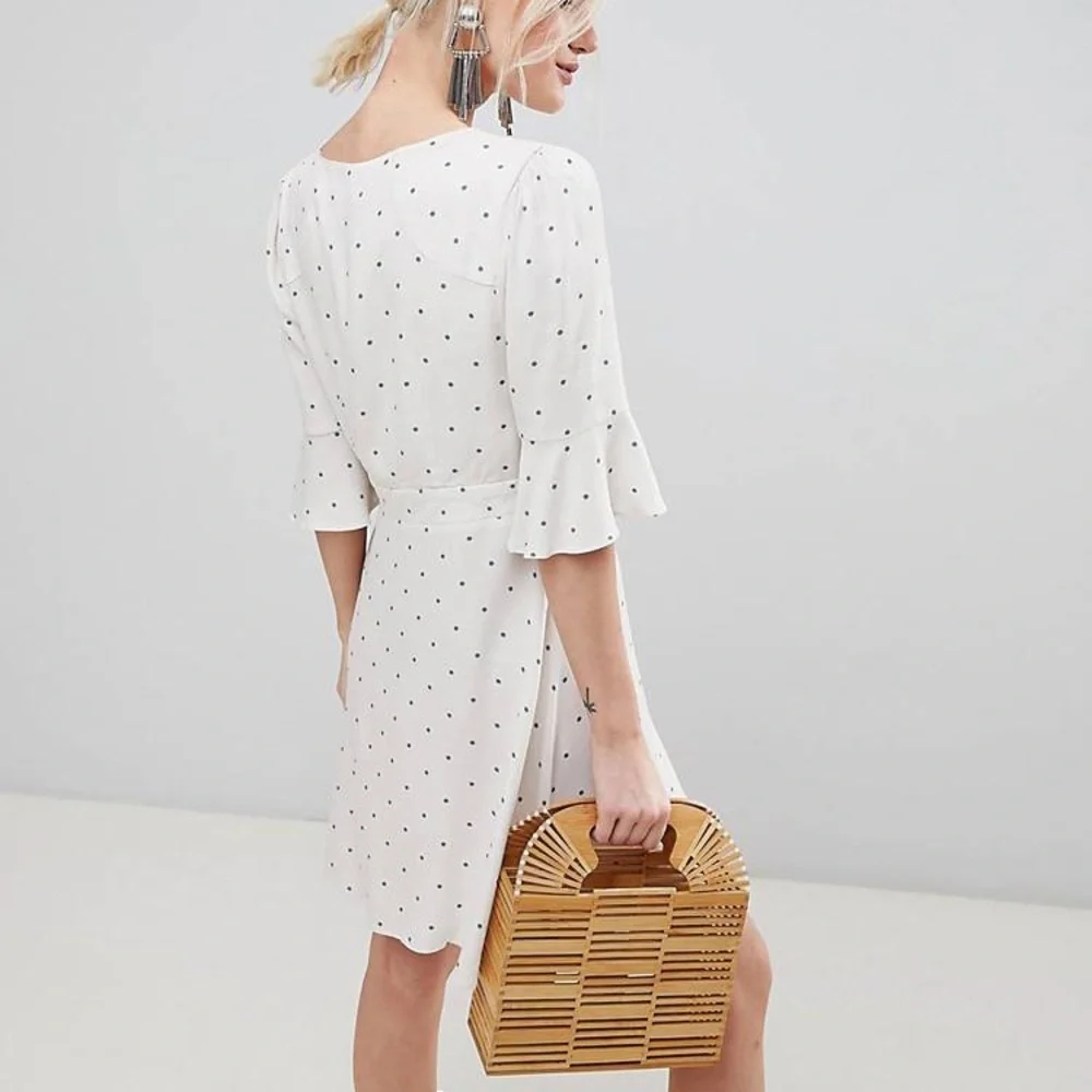 Free People Cream and Green Polka Dot All Yours Tie Waist Mini Dress size 4